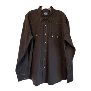 New Classic Western Brown Vintage Shirt Diamond Snap Yoke Barrel Cuff Mens XXL